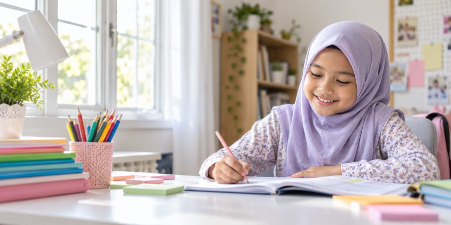 Pelajar yang yakin belajar dan membuat latihan